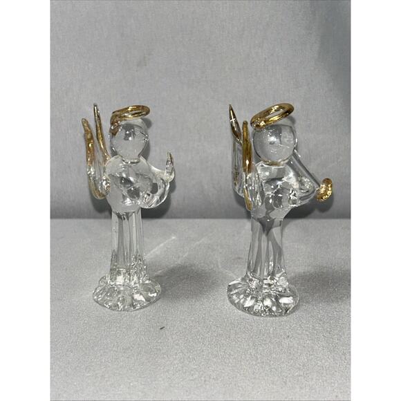 2 Blown Glass Gilded Standing Angel Decor Ornaments Clear Handmade Glass - Picture 4 of 7